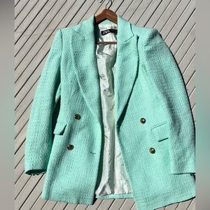 Zara Tweed Turquoise size XS blazer double breasted light blue